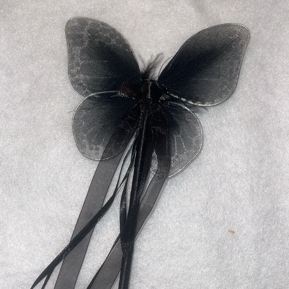 Black butterfly Fairy Wand Party Favors with Maribou and ribbons set of 20